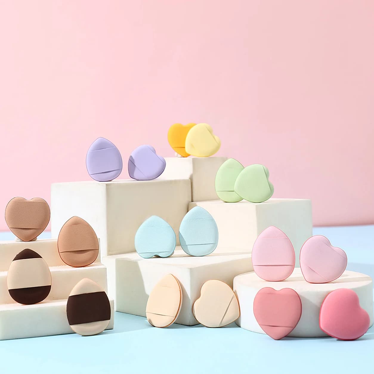 A selection of cosmetic puffs and beauty tools for wholesale purchasing
