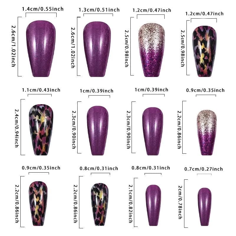 24pcs Long Coffin Purple Leopard Glitter Press detail image