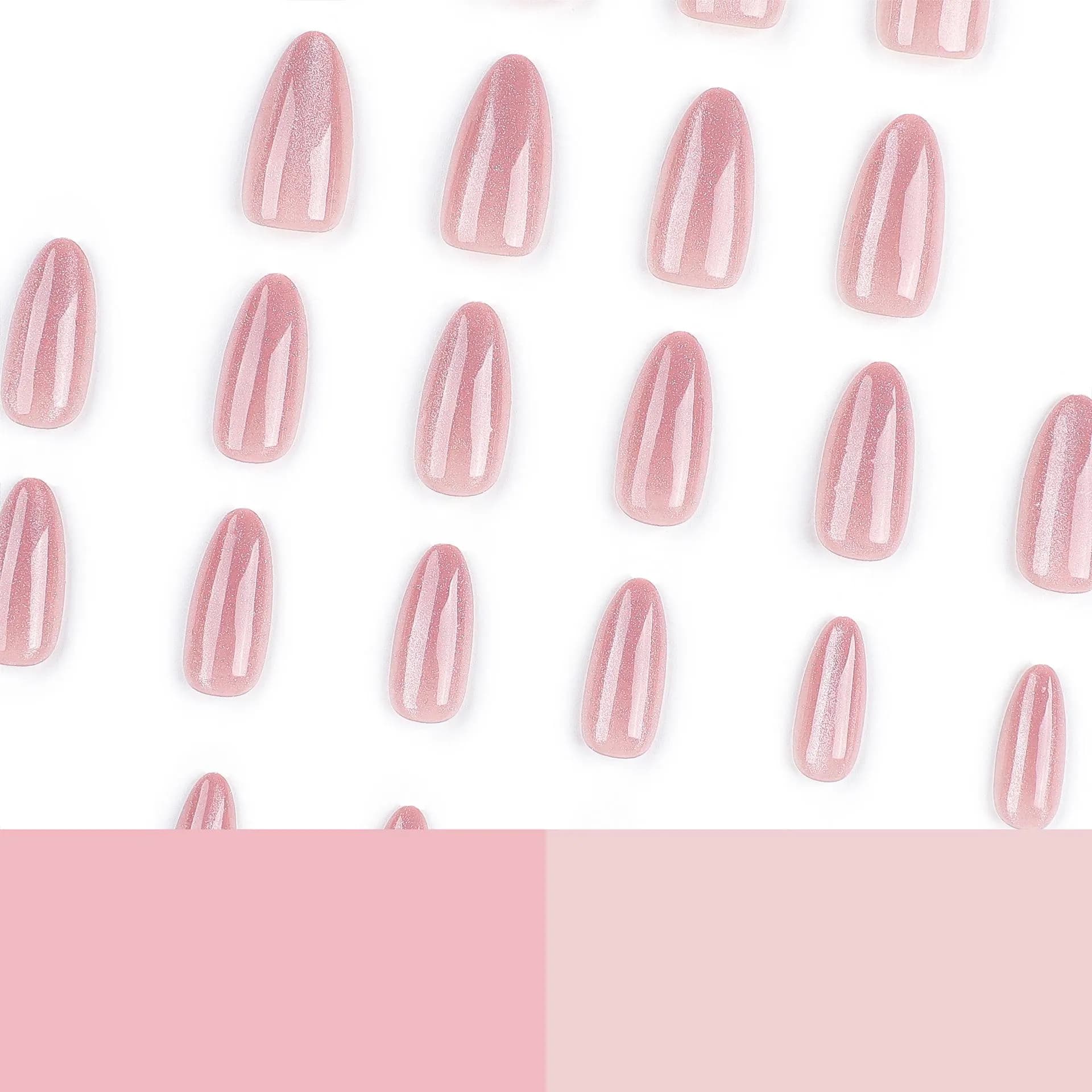 24pcs Medium Nails Nude Cat Eye Press On Nails Fake Nails Manicure Set detail image