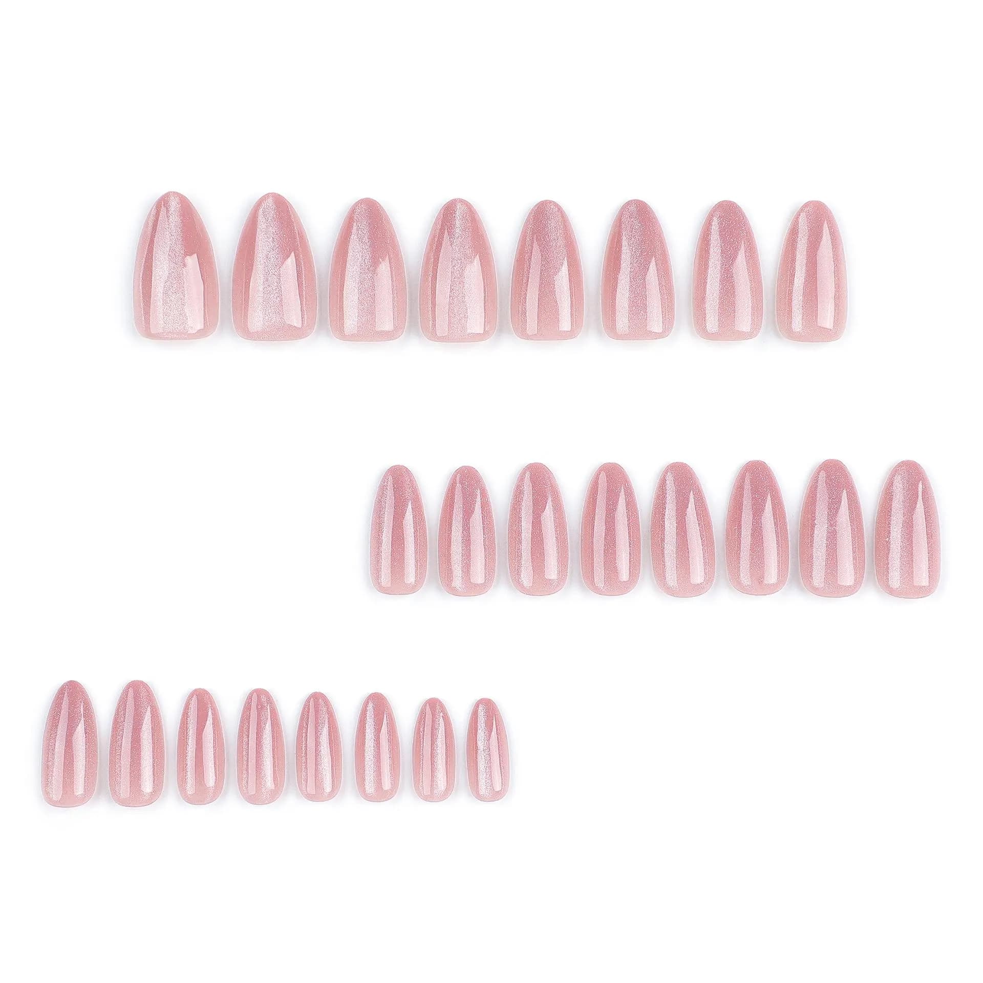 24pcs Medium Nails Nude Cat Eye Press On Nails Fake Nails Manicure Set detail image