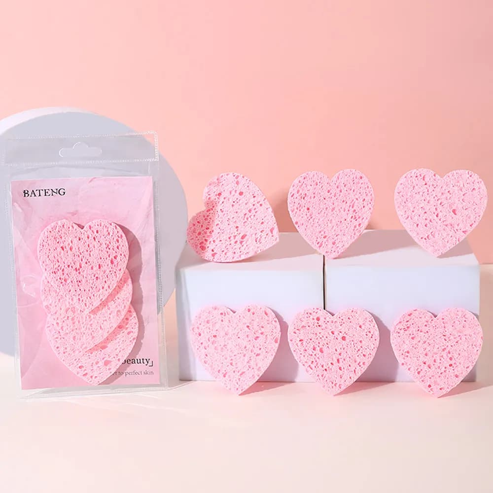 3Pcs Heart Shape Facial Cleansing Sponge