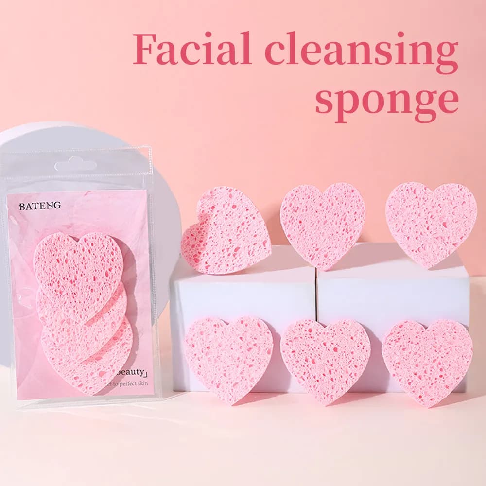 3Pcs Heart Shape Facial Cleansing Sponge detail image 3