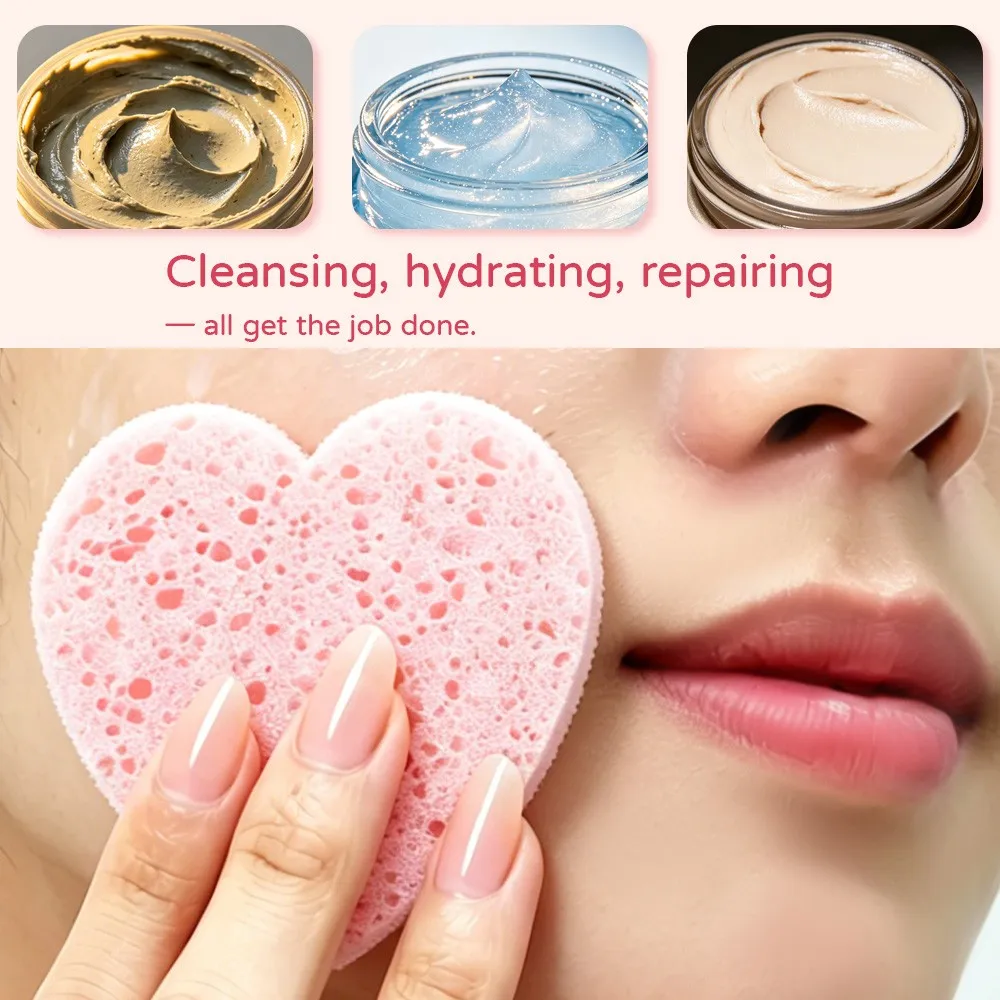 3Pcs Heart Shape Facial Cleansing Sponge detail image 4