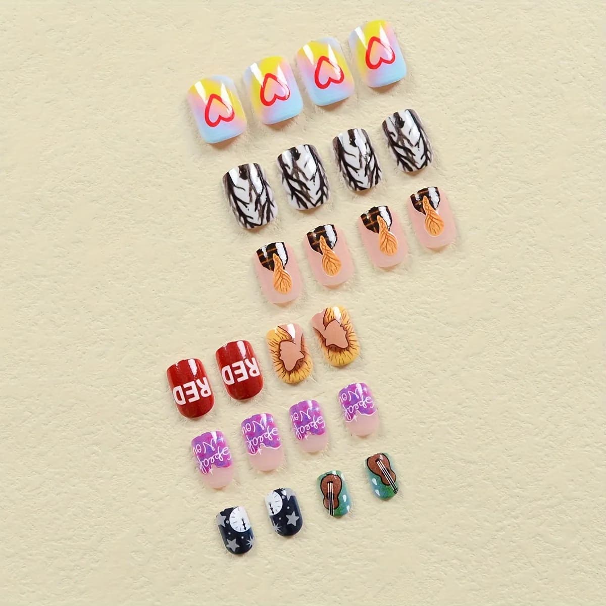 24pcs Press On Nails, Short Square Shape, Mixed Color System