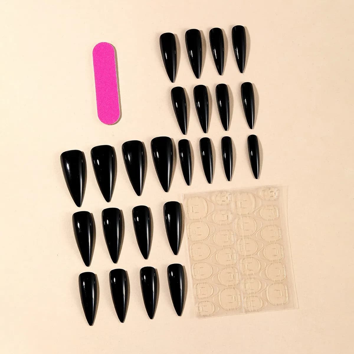 24pcs Long Stiletto Shaped Black False Nails Set detail image 4