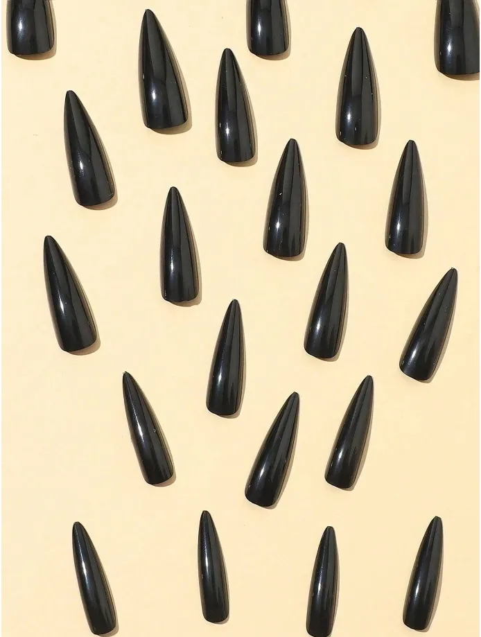 24pcs Long Stiletto Shaped Black False Nails Set detail image 6