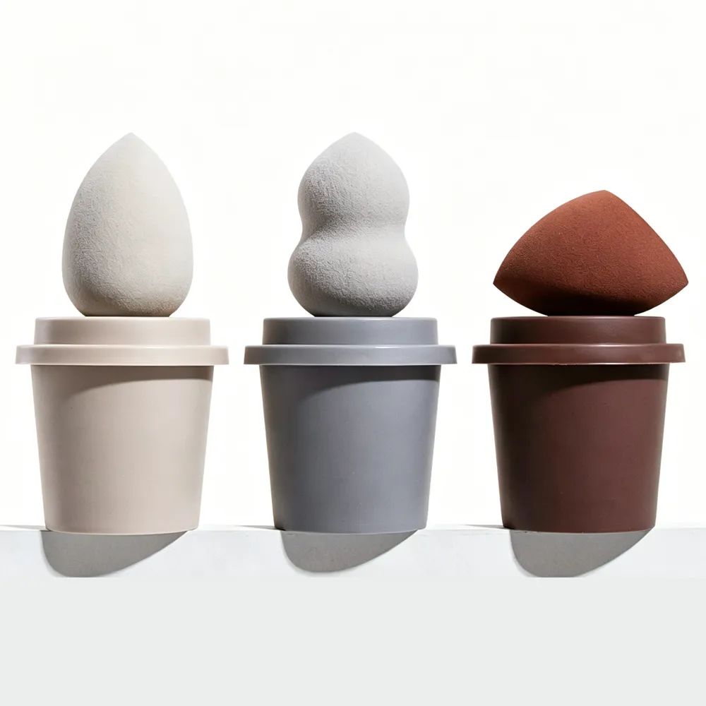 Makeup Sponge Blender Set with Coffee Cup Container