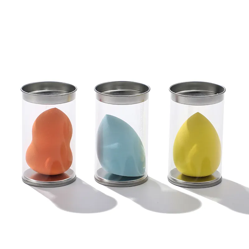 Tinplate lid transparent cylindrical makeup sponge packaging